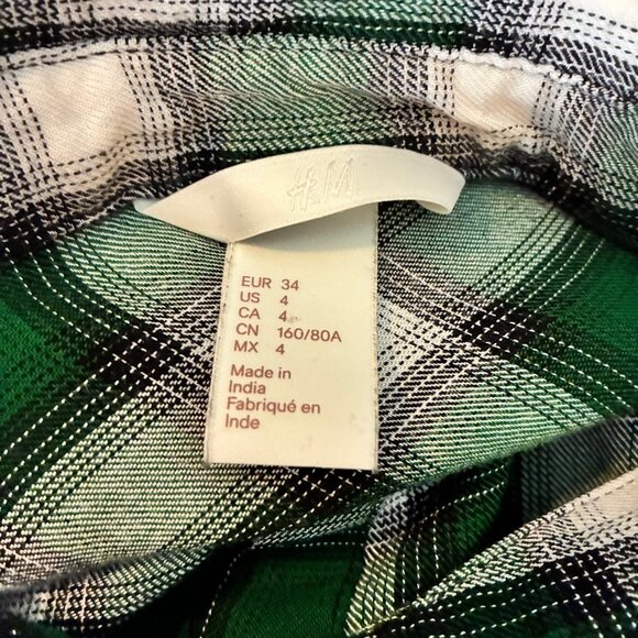 H&M Women's Green Plaid Shirt Size 4 Embellished Beaded Bugs - Picture 5 of 6